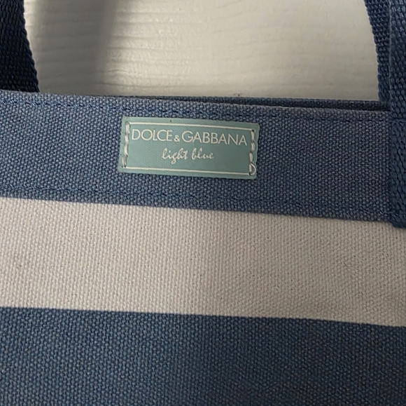 Dolce And Gabbaba Light Blue and White Striped Tote - Picture 2 of 5